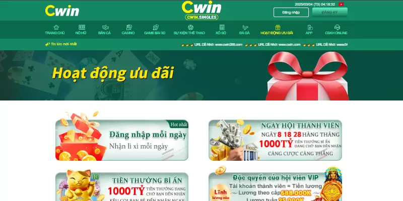 Nhận khuyến mãi khủng từ nhà cái Cwin